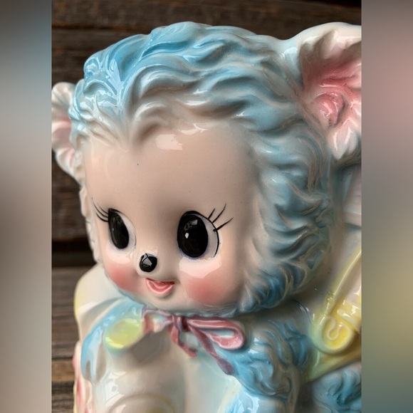 Vintage Mid Century Nursery planter Big eyed Bear Pastel kitsch Big Eyes Rubens - Picture 2 of 11